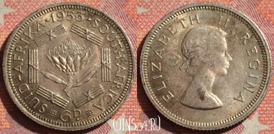 Южная Африка 6 пенсов 1953 года Ag, KM# 48, 374-086