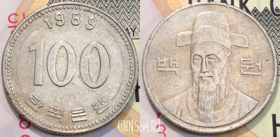 Южная Корея 100 вон 1989 года, KM 35, 117-115