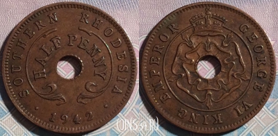 Южная Родезия 1/2 пенни 1942 года, KM# 14a, a068-119