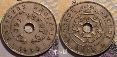 Южная Родезия 1 пенни 1934 года, KM# 7, 229-004