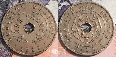 Южная Родезия 1 пенни 1936 года, KM# 7, 165-134