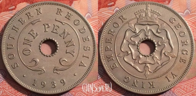 Южная Родезия 1 пенни 1939 года, KM# 8, a072-024