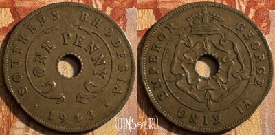 Южная Родезия 1 пенни 1943 года, KM# 8a, 514s-112