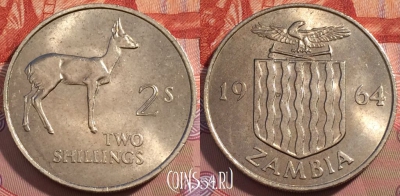 Замбия 2 шиллинга 1964 года, KM# 3, UNC, 246-030