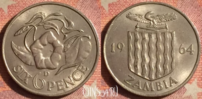 Замбия 6 пенсов 1964 года, КМ# 1, 185i-038