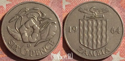 Замбия 6 пенсов 1964 года, КМ# 1, 374-109