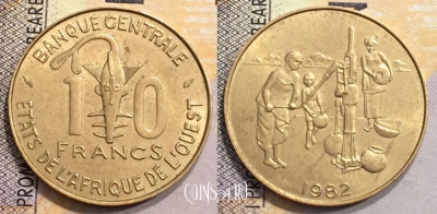 Западная Африка (BCEAO) 10 франков 1982 года, KM# 10, 153-010