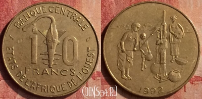 Западная Африка 10 франков 1992 года, KM# 10, 402-031