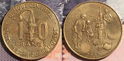 Западная Африка 10 франков 2002 года, KM# 10, 165-078