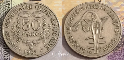 Западная Африка 50 франков 1987 года, KM# 6, 154-064