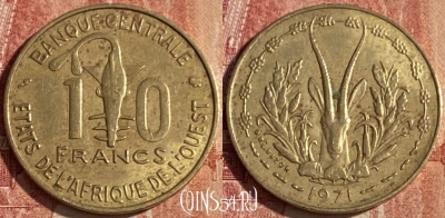 Западная Африка 10 франков 1971 г., KM# 1a, 447p-014