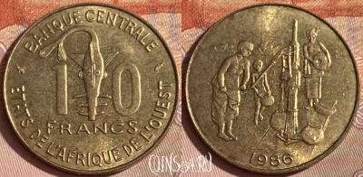 Западная Африка 10 франков 1986 года, KM# 10, 388p-137 ♛
