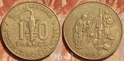 Западная Африка 10 франков 1987 года, KM# 10, 368q-038