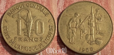 Западная Африка 10 франков 1989 года, KM# 10, 246q-020 ♛