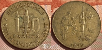 Западная Африка 10 франков 1989 г., KM# 1a, 489р-094