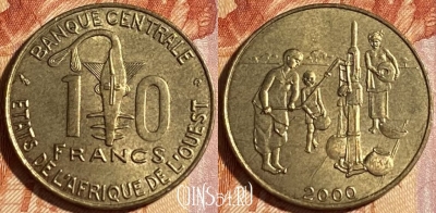 Западная Африка 10 франков 2000 года, KM# 10, 464q-535 ♛