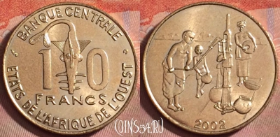 Западная Африка 10 франков 2002 года, UNC, 173k-111