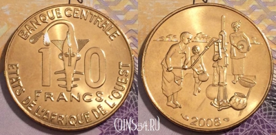 Западная Африка 10 франков 2008 года, KM# 10, 235-118