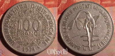 Западная Африка 100 франков 1974 года, KM# 4, 177f-076