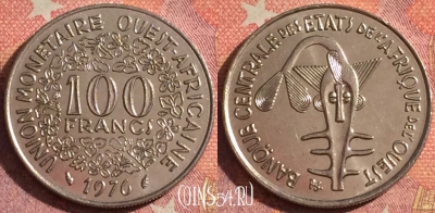 Западная Африка 100 франков 1976 года, KM# 4, 376-077 ♛