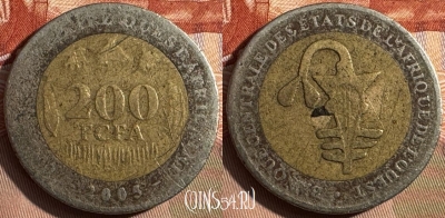 Западная Африка 200 франков 2005 года, KM# 14, 423s-118 ♛