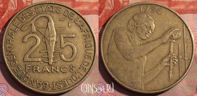 Западная Африка 25 франков 1994 года, KM# 9, 251a-091