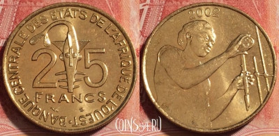 Западная Африка 25 франков 2002 года, KM# 9, 258-101
