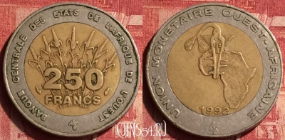Западная Африка 250 франков 1992 г., KM# 13, 347o-138