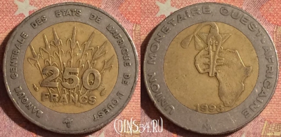 Западная Африка 250 франков 1993 г., KM# 13, 131i-103