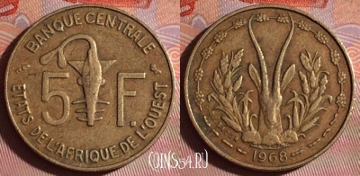 Западная Африка 5 франков 1968 года, KM# 2a, 114f-048