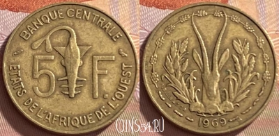 Западная Африка 5 франков 1969 года, KM# 2a, 212p-020