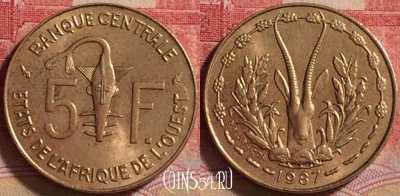 Западная Африка 5 франков 1987 года, KM# 2a, 234j-039