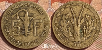 Западная Африка 5 франков 1991 года, KM# 2a, 461r-403