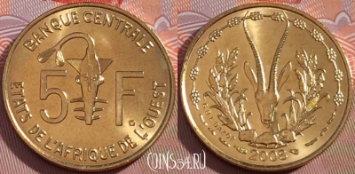 Западная Африка 5 франков 2008 года, UNC, 246-089