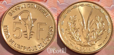 Западная Африка 5 франков 2014 года, UNC, 272-102