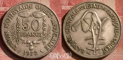 Западная Африка 50 франков 1972 года, KM# 6, 066l-027