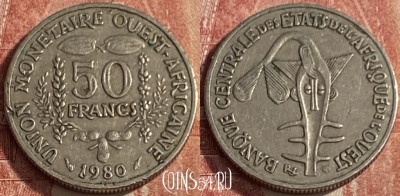 Западная Африка 50 франков 1980 года, KM# 6, 248q-059 ♛