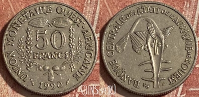 Западная Африка 50 франков 1990 г., KM# 6, 147r-104 ♛