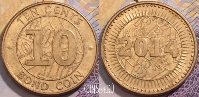 Зимбабве 10 центов 2014 года, KM# 18, 199-017