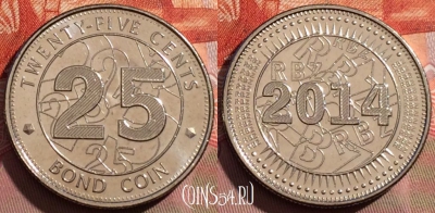 Зимбабве 25 центов 2014 года, KM# 19, 245a-086