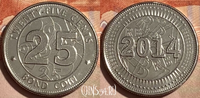 Зимбабве 25 центов 2014 года, KM# 19, 464q-427 ♛