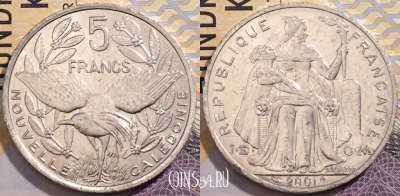 Новая Каледония 5 франков 2001 года, KM# 16, 199-024