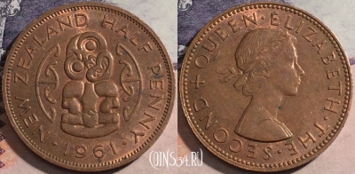 Новая Зеландия 1/2 пенни 1961 года, KM# 23.2, a118-002