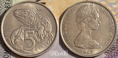 Новая Зеландия 5 центов 1967 года, KM# 34, 157-042