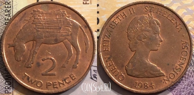 Острова Святой Елены и Вознесения 2 пенса 1984 года, KM# 2, 150-142