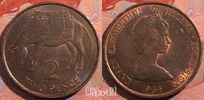Острова Святой Елены и Вознесения 2 пенса 1984 года,