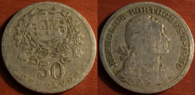 Португалия 50 сентаво 1930 года, KM# 577, 53-107
