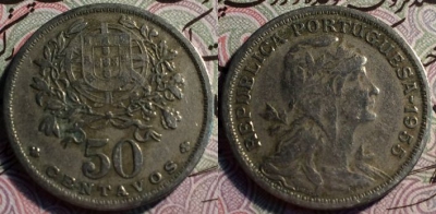 Португалия 50 сентаво 1955 года, KM# 577, 051-176