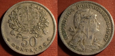 Португалия 50 сентаво 1957 года, KM# 577, 053-173
