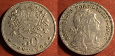 Португалия 50 сентаво 1965 года, KM# 577, 53-192